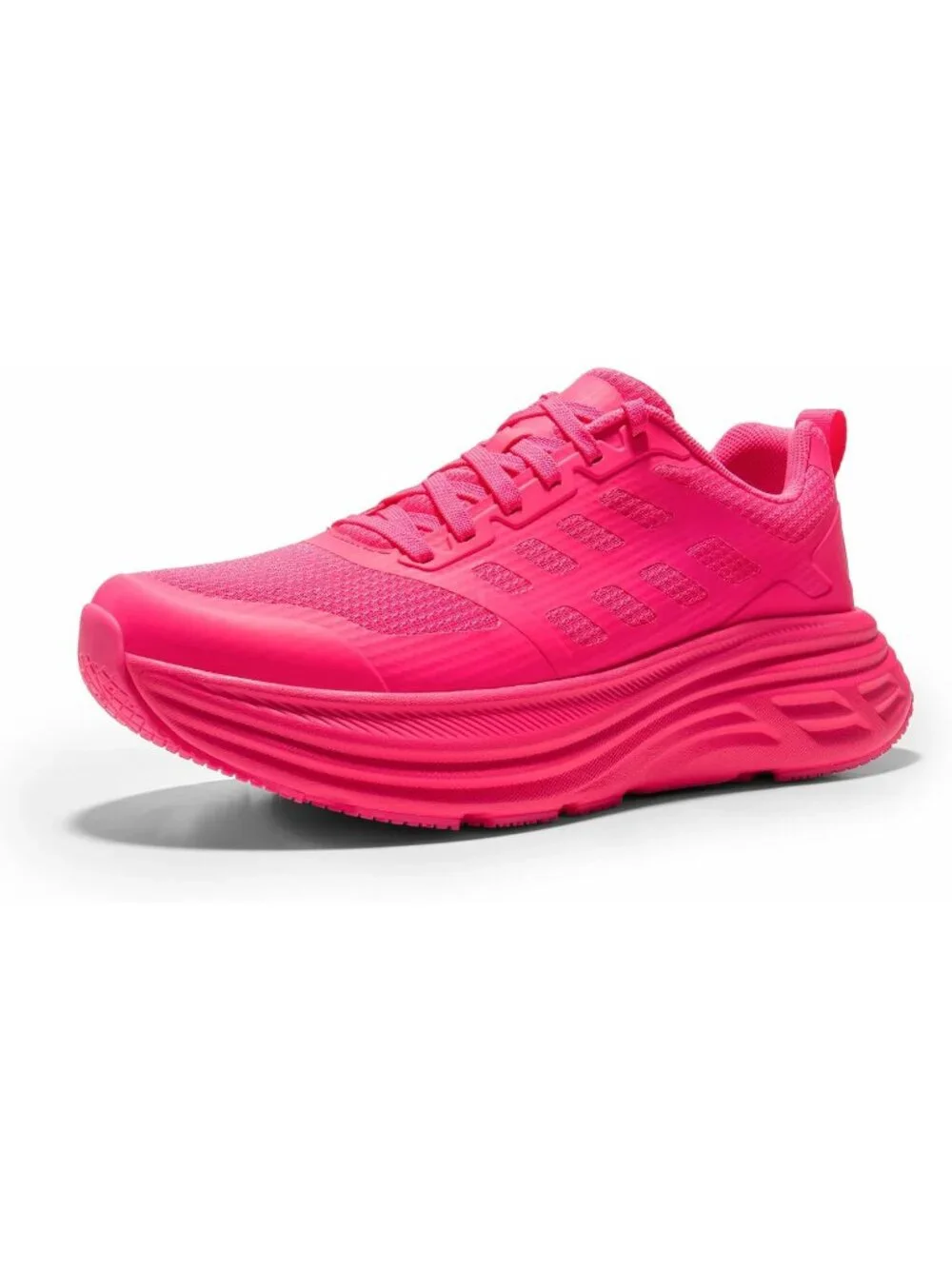 Women's Hot Pink Walking Shoes Lace Up No Heel Round Toe Athletic Sneaker